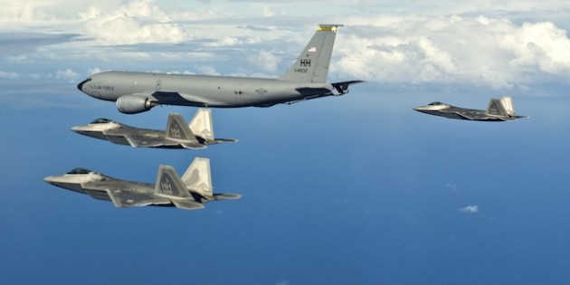 F-22 Raptors at Hickam AFB, Hawaii.
