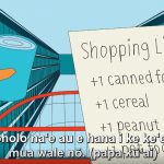Screenshot showing a shopping list and Hawaiian language captions