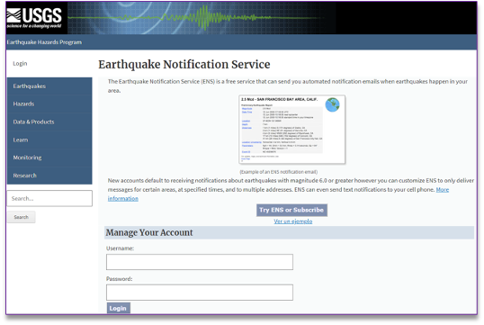 USGS Earthquake Notification Service (ENS)