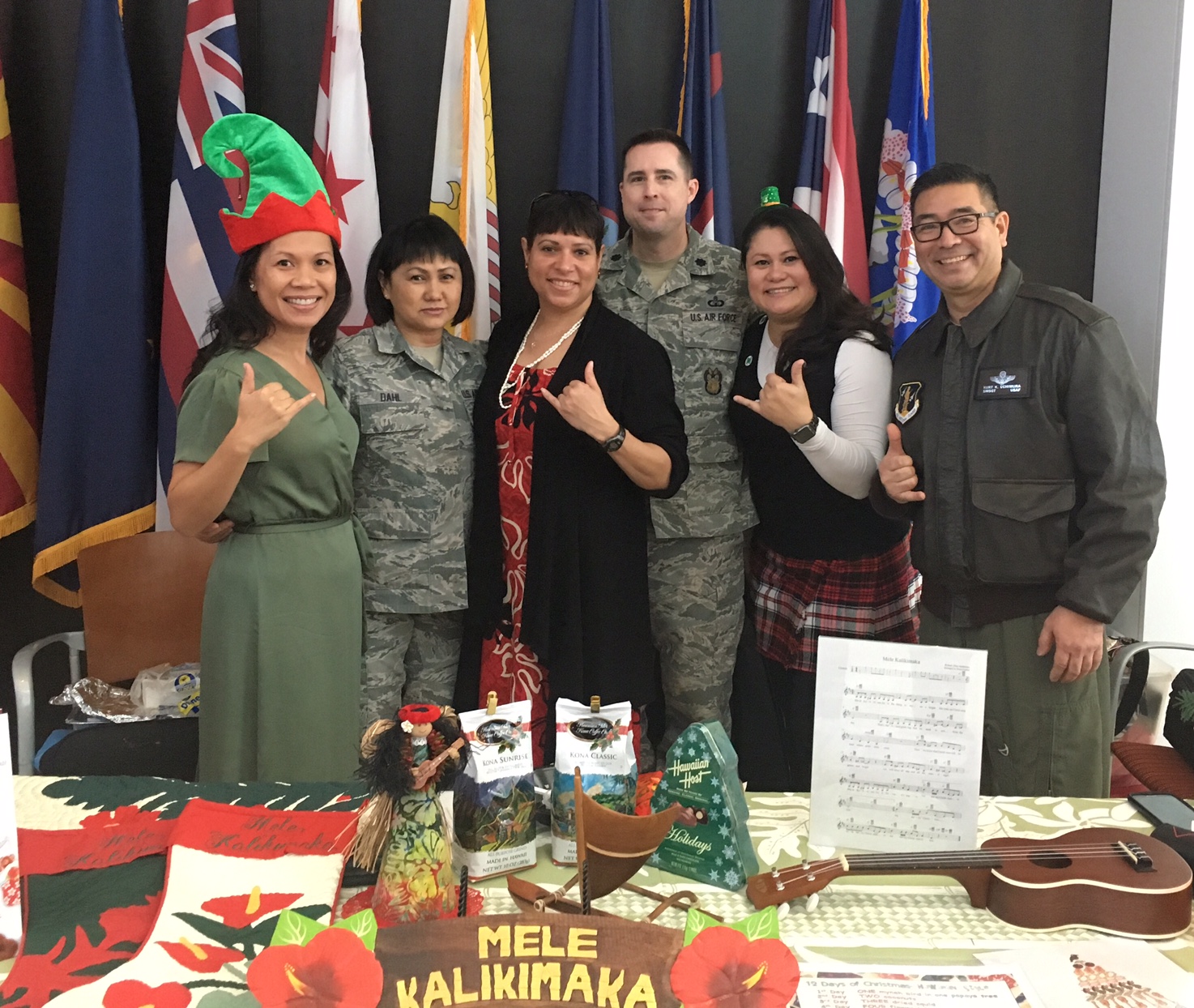 Left to right: Raquel Ramos, MSgt Thu Dahl, SFC Linda Hesch, Lt Col James Wornall, MSgt Carissa Maxson and SMSgt Kurt Uchimura