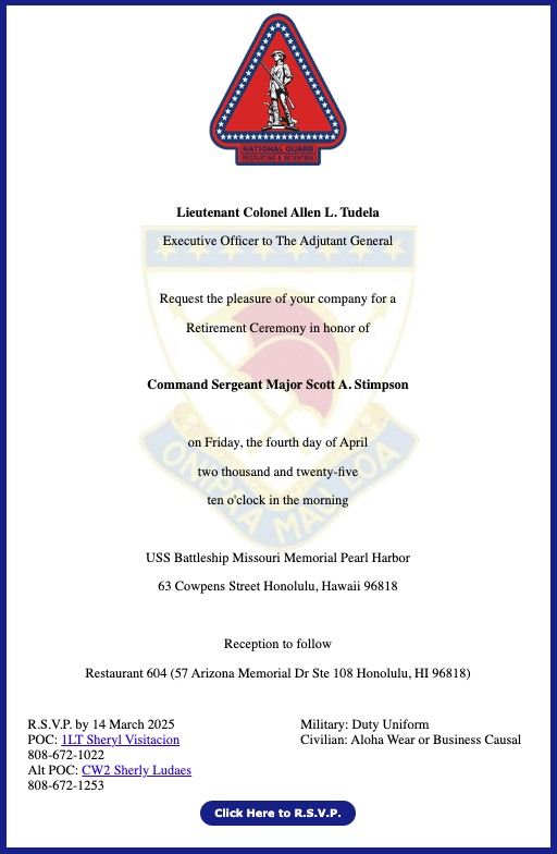 2025 Command Sergeant Major Scott A. Stimpson Retirement Ceremony