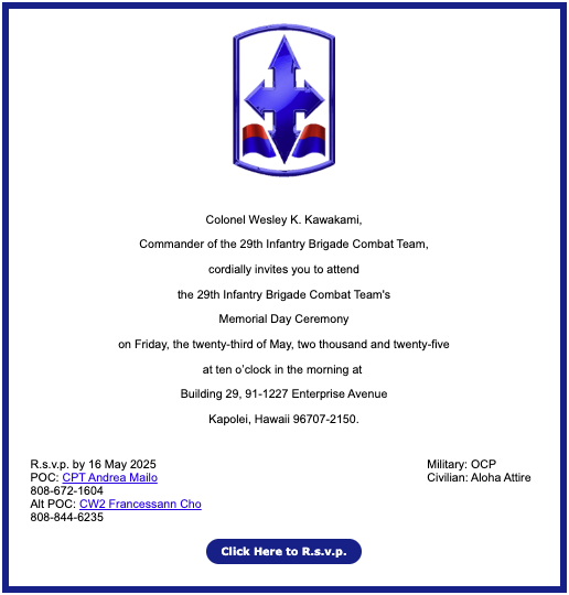 2025 29th Infantry Brigade Combat Team’s Memorial Day Ceremony