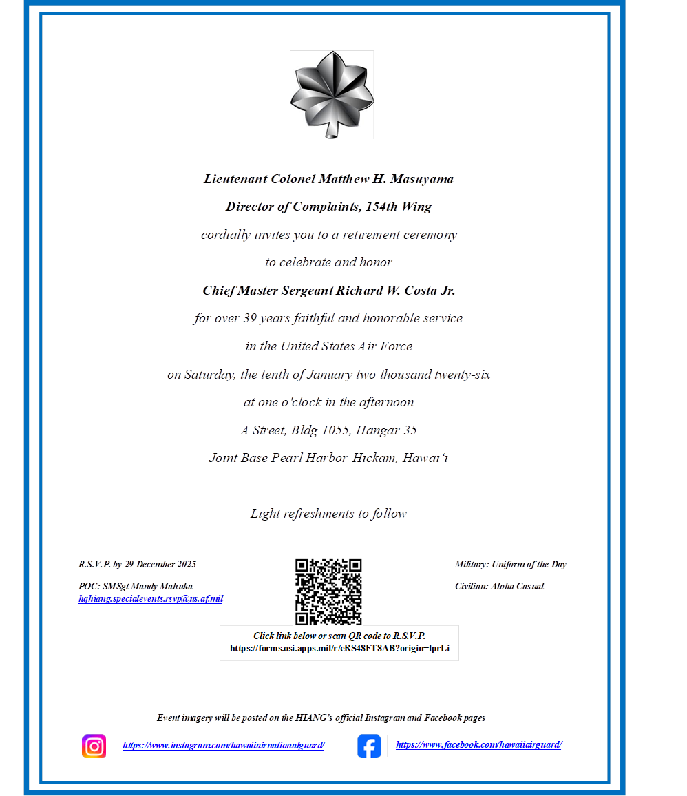 2026 Chief Master Sgt. Richard Costa Jr. Retirement