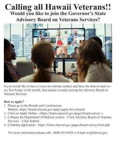 Calling all Hawaii Veterans!! Volunteer Opportunity - Join the Governor's Advisory Board