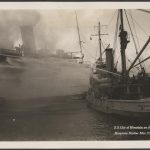 ships - S.S. City of Honolulu Description - On fire in Honolulu Harbor, May 25, 1930. Fire Tug "Widgeon"