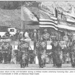 The massed colors return to the unit formation during a military review ceremony honoring Gov. John Waihee, Hawaii National Guard Commander in Chief, at Diamond Head Crater.