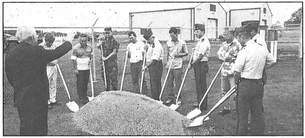 AVlATION FACILITY FOR THE NEW MILLENIUM - Rev. Charles L. Kahawai Sr. blesses the grounds of the new phase of the Hawaii Army National Guard Army Aviation Support Facility #2, January 1999. The expanded Hilo facility built on General Lyman Field will include a hanger, training offices and storage areas. Capt. Charles J. Anthony photo