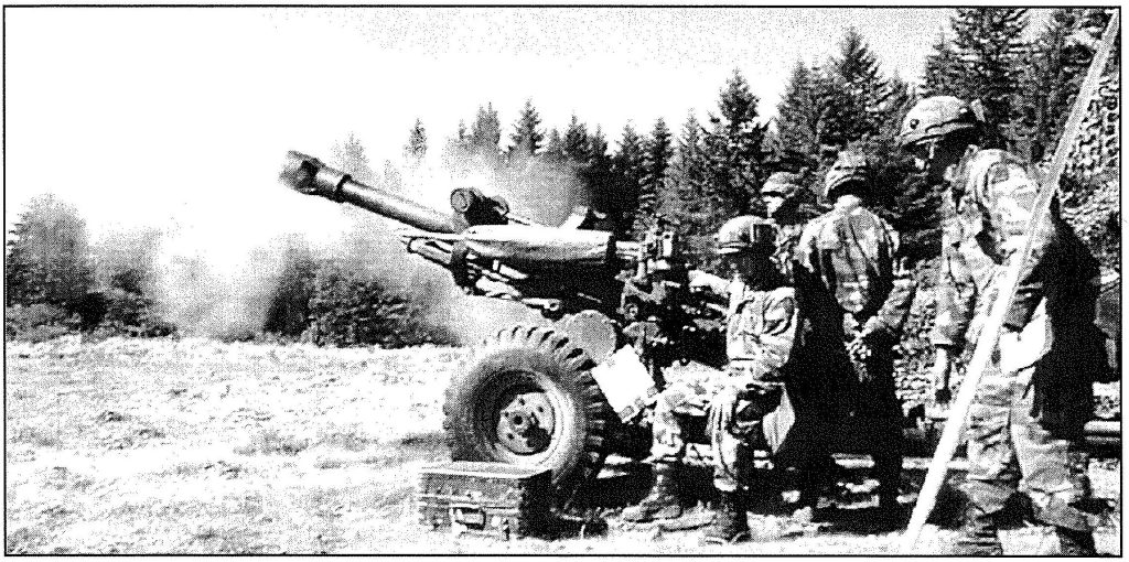 STEEL ON TARGET Artillerymen from 1st Battalion, 487thField Artillery, fire a 105mm Howitzer at Fort Lewis Wash., in June. Spc. Brandon T. Bocanegra photo