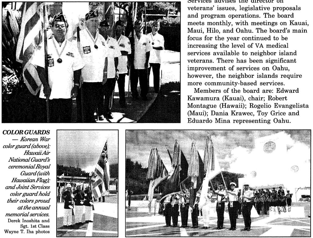 COLOR GUARDS – Hawaii Air National Guard’s ceremonial Royal Guard (with Hawaiian Flag),