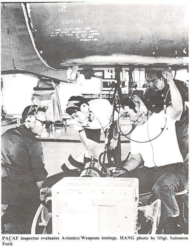 PACAF inspector evaluates Avionics/Weapons testings. HANG photo by SSgt. Solomon Ford.