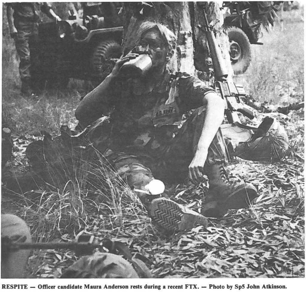 RESPITE - Officer candidate Maura Anderson rests during a recent FTX. - Photo by SpS John Atkinson.