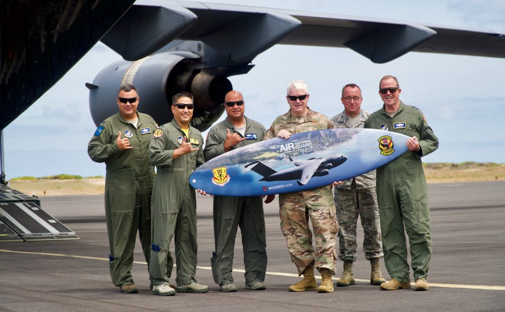 Air National Guard Director General Rice visits Hawai‘i, Barking Sands, HI. Left to right; Lt. Col. Jhonny Polanco, Deputy Director ANG Forces, HQ PACAF; Col. James Shigekane, Vice Commander, 154th Wing; Col. Phillip Mallory, 298th Air Defense Group; Lt. Gen. L. Scott Rice, Air National Guard Director; Col. Dann Carlson, Director A5/8, HQ HIANG, Maj. Gen. David Burgy, Air National Guard Assistant to COMPACAF poses for photo during visit to Kaua‘i. (Photo by: Staff Sgt. James Ro)