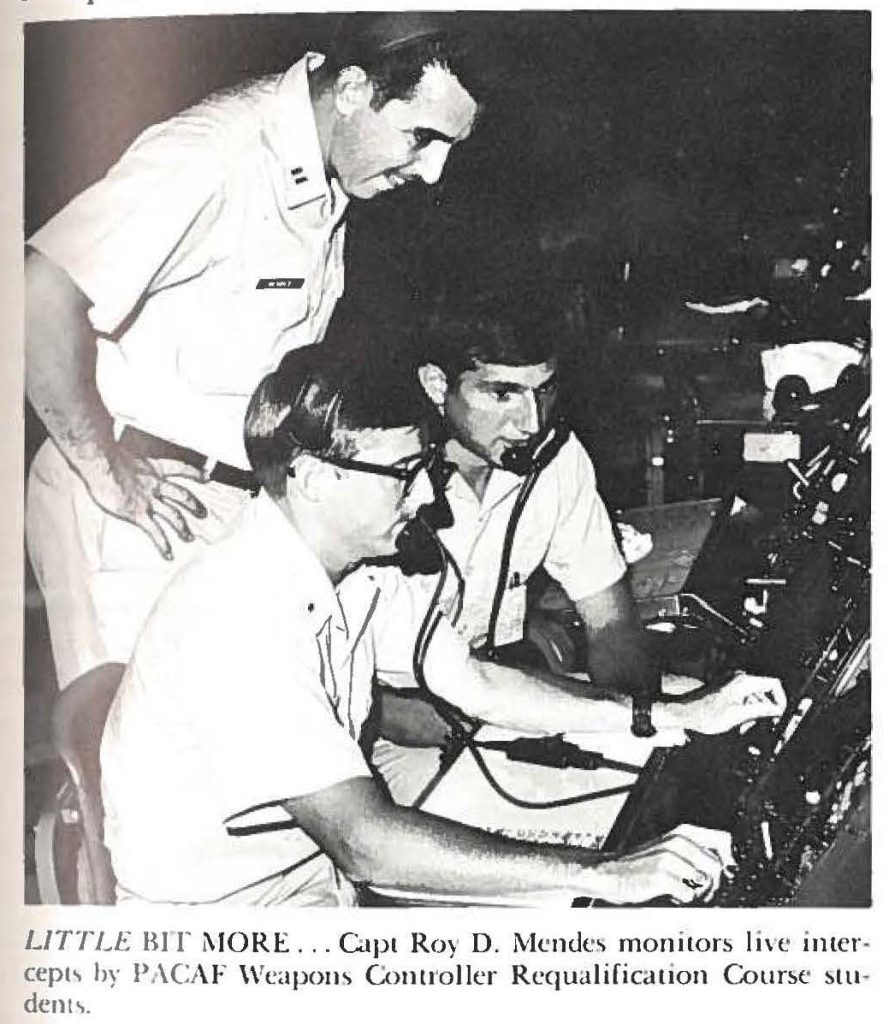 LITTLE BIT MORE ... Capt Roy D. Mendes monitors live intercept, by PACAF Weapons Controller Requalification Course students.