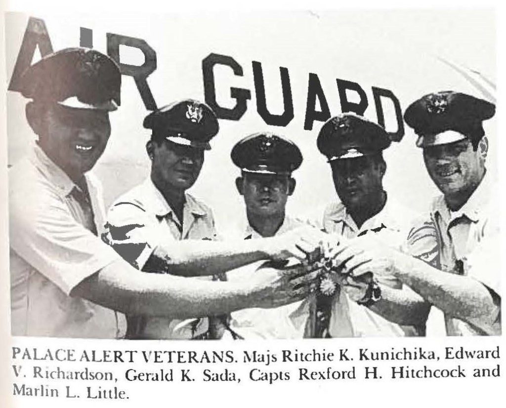 PALACE ALERT VETERANS. Maj, Ritchie K. Kunichika, Edward V. Richardson, Gerald K. Sada, Capts Rexford H. Hitchcock and Marlin L. Little.