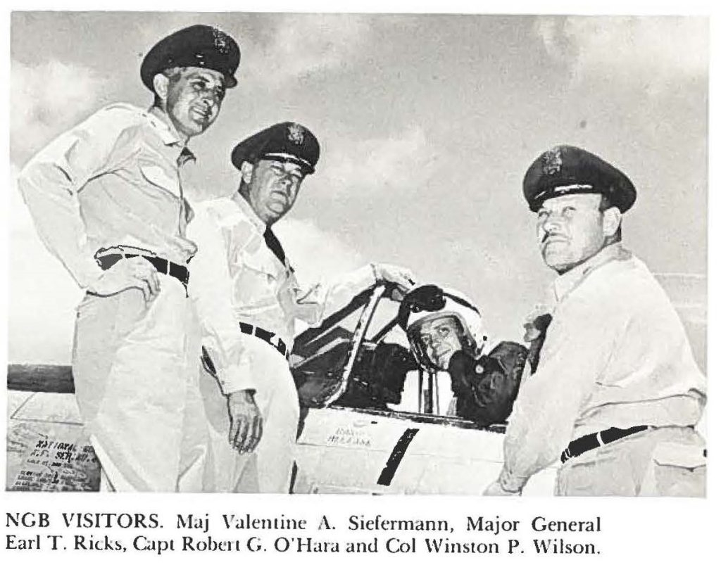 NGB VISITORS. Maj Valentine A. Siefermann, Major General Earl T. Ricks, Capt Robert G. O'Hara anti Col Winston P. Wilson.