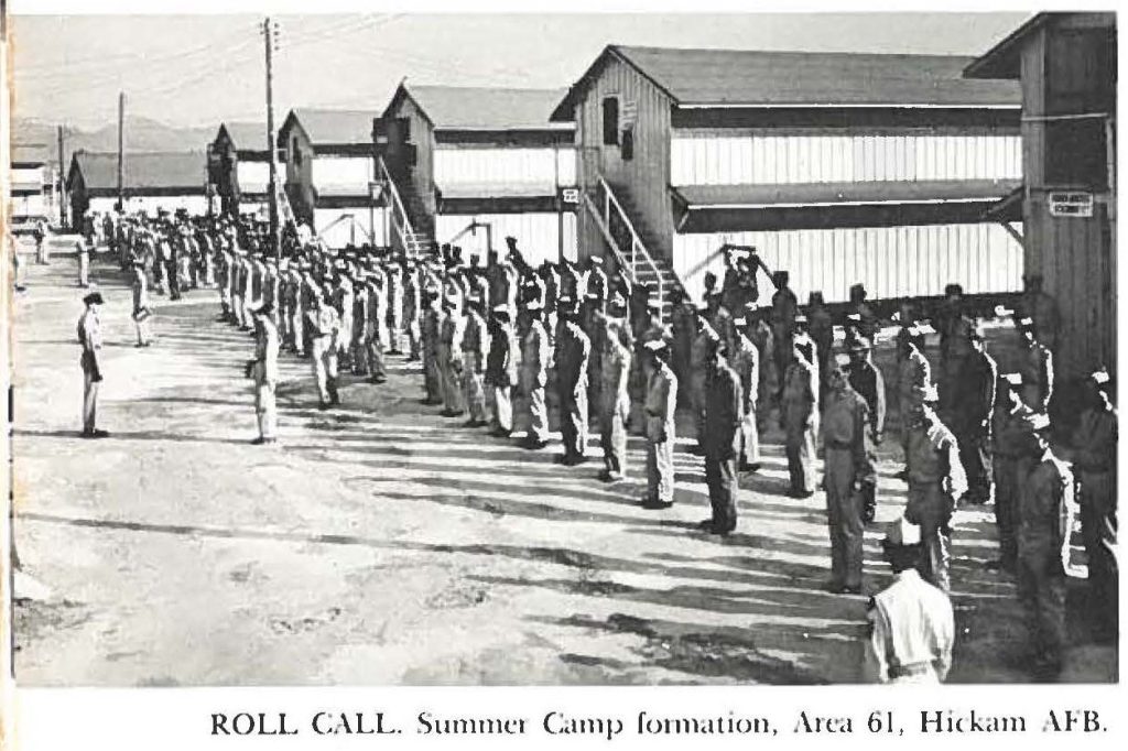 ROLL CALL. Summer Camp formation, Area 61, Hickam AFB.