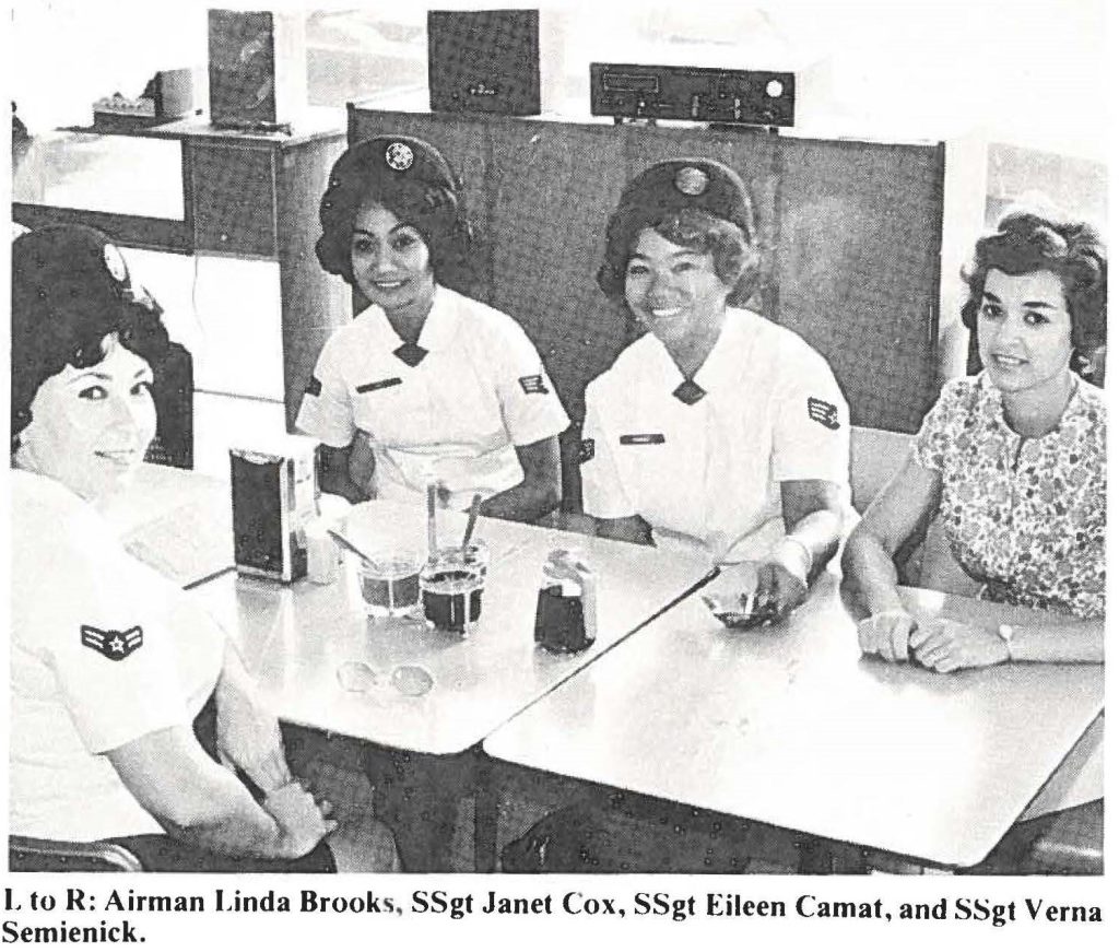 L to R: Airman Linda Brooks, SSgt Janet Cox, SSgt Eileen Camat, and SSgt Verna Semienick.