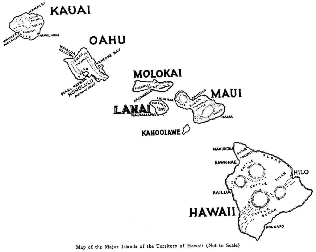 Map of the Major Island. of the Territory of Hawaii (Not to Scale)