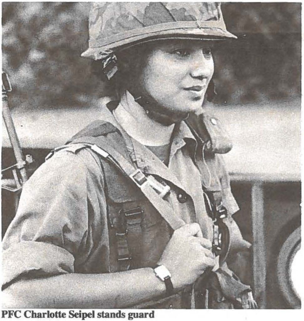 PFC Charlotte Seipel stands guard