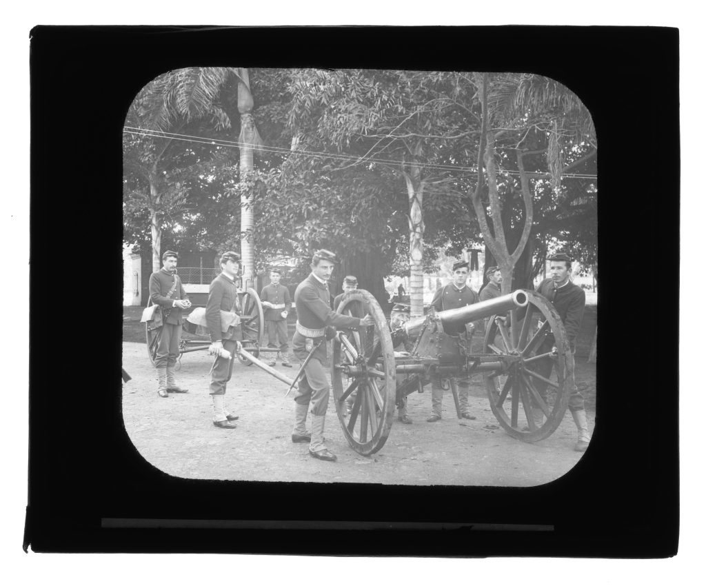 1890s. NATIONAL GUARD - Unidentified men. National Guard with a couple of cannons