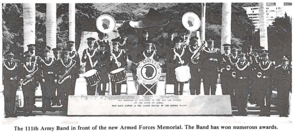 The 111th Army Band in front of the new Armed Forces Memorial. The Band has won numerous awards.