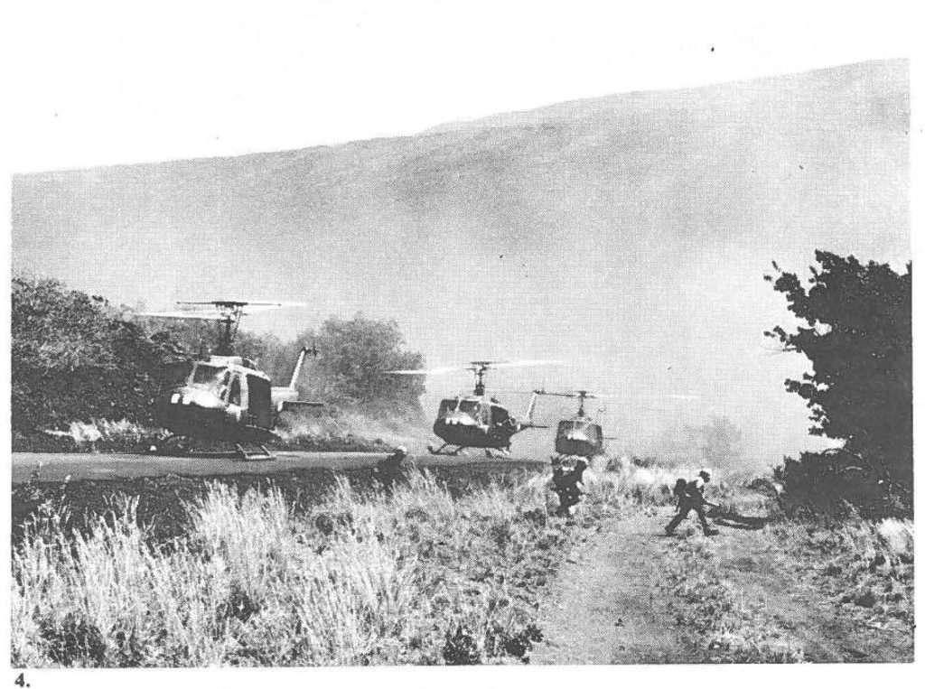 The Dust of Mauna Kea ... No, they don't have tornadoes on the Saddle Road. But it does make a pretty decent landing point for deplaning these troops from the 1st Bn, 299th Inf. during the insertion phase of AG 75's Exercise Nene.