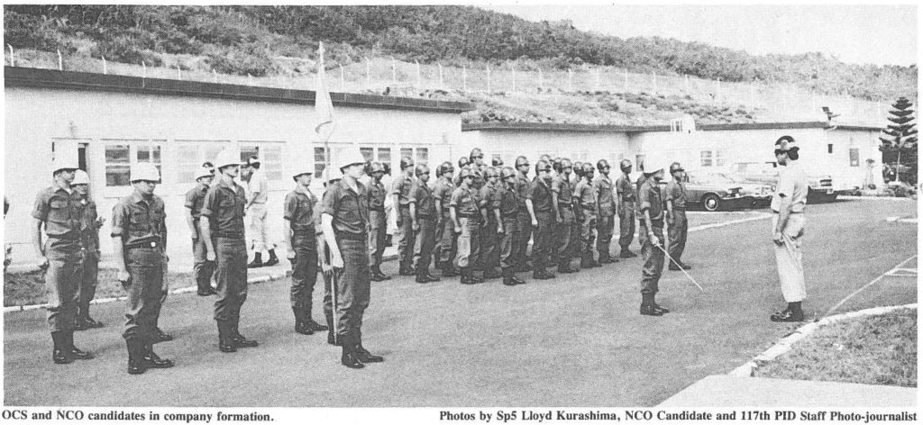 OCS and NCO candidates in company formation. Photos by SpS Lloyd Kurashima, NCO Candidate and 117th PID Staff Photo-journalist