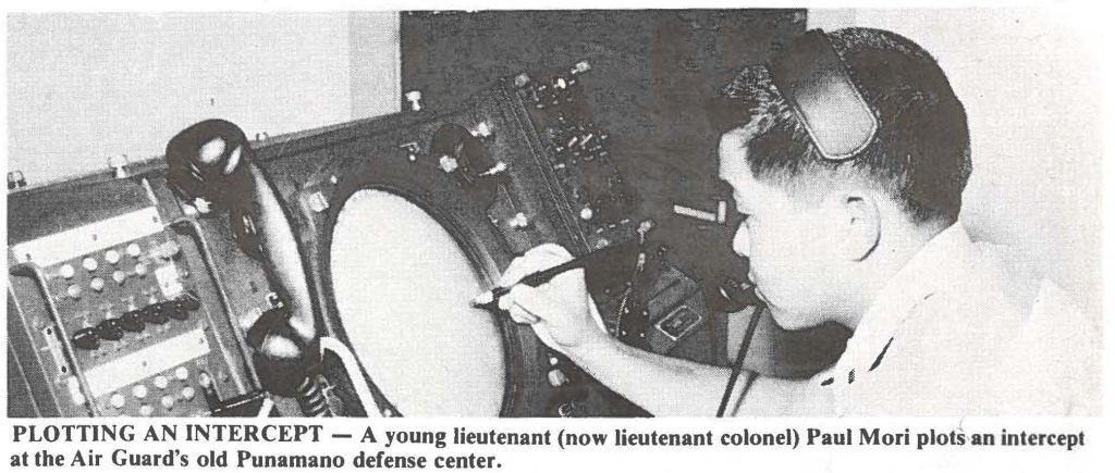 PLOTTING AN INTERCEPT - A young lieutenant (now lieutenant colonel) Paul Mori plots an intercept at the Air Guard's old Punamano defense center.