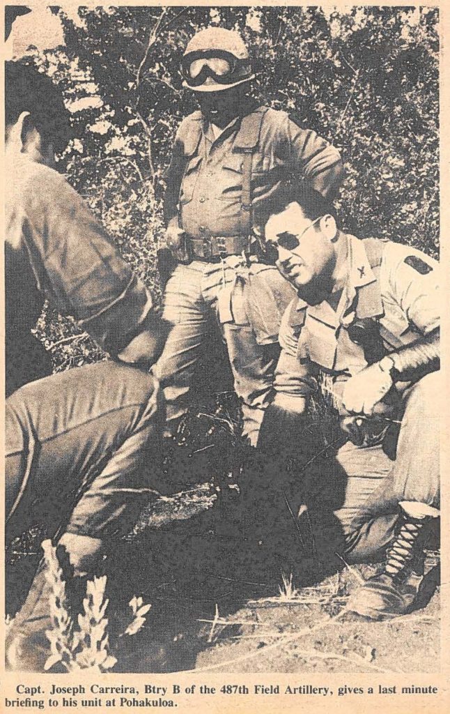 Capt. Joseph Carreira, Btry B of the 487th Field Artillery, gives a last minute briefing to his unit at Pohakuloa.