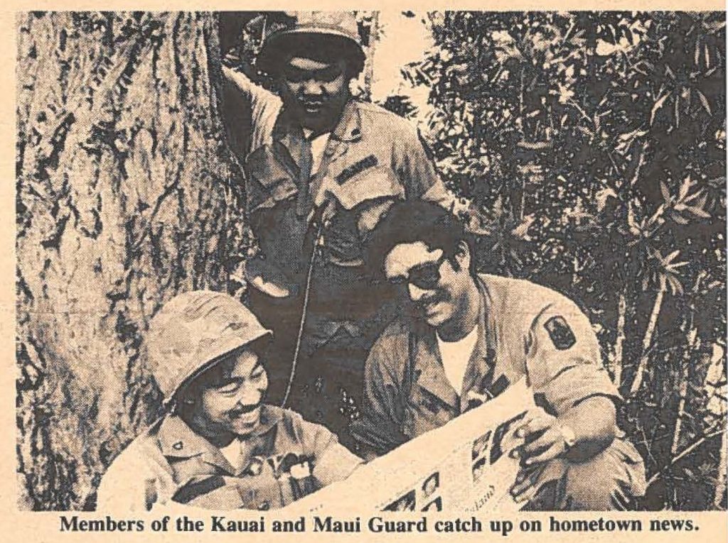 Members of the Kauai and Maui Guard catch up on hometown news