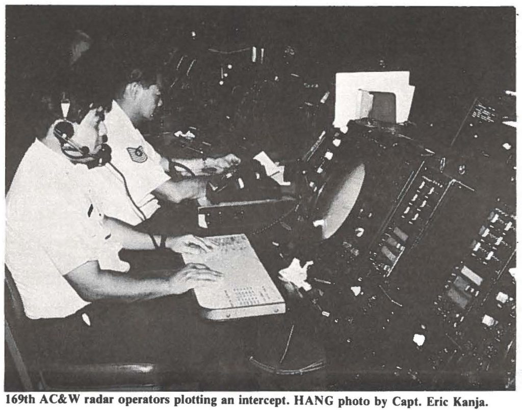 169th AC&W radar operators plotting an intercept. HANG photo by Capt. Eric Kanja.