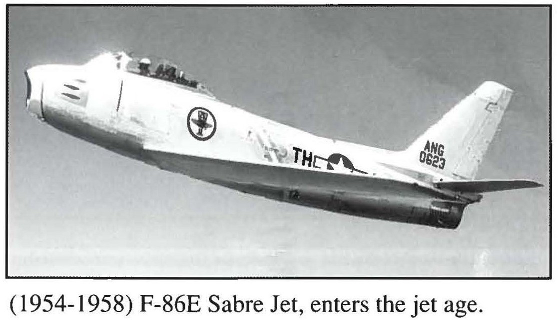 (1954-1958) F-86E Sabre Jet, enters the jet age.