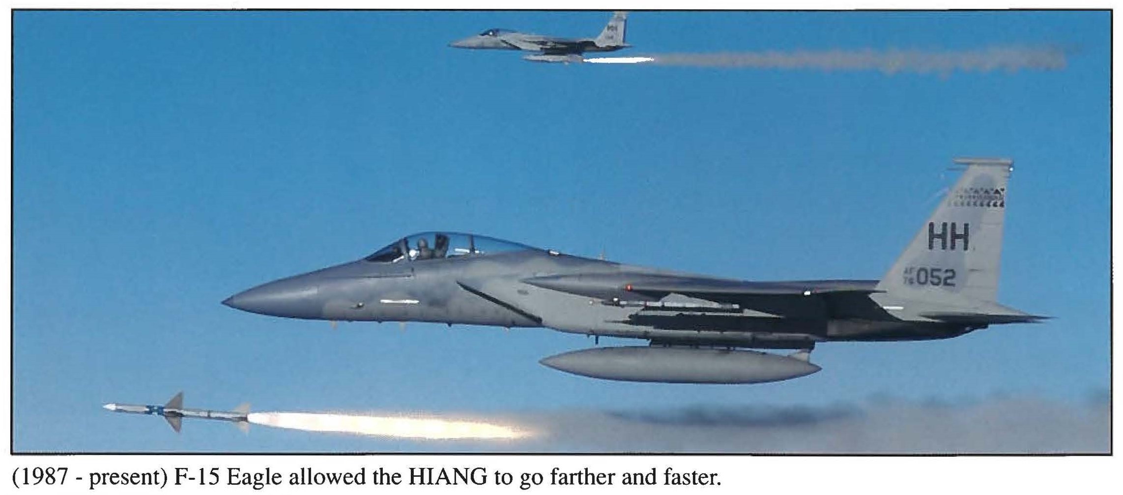 (1987 - present) F-15 Eagle allowed the HIANG to go farther and faster.