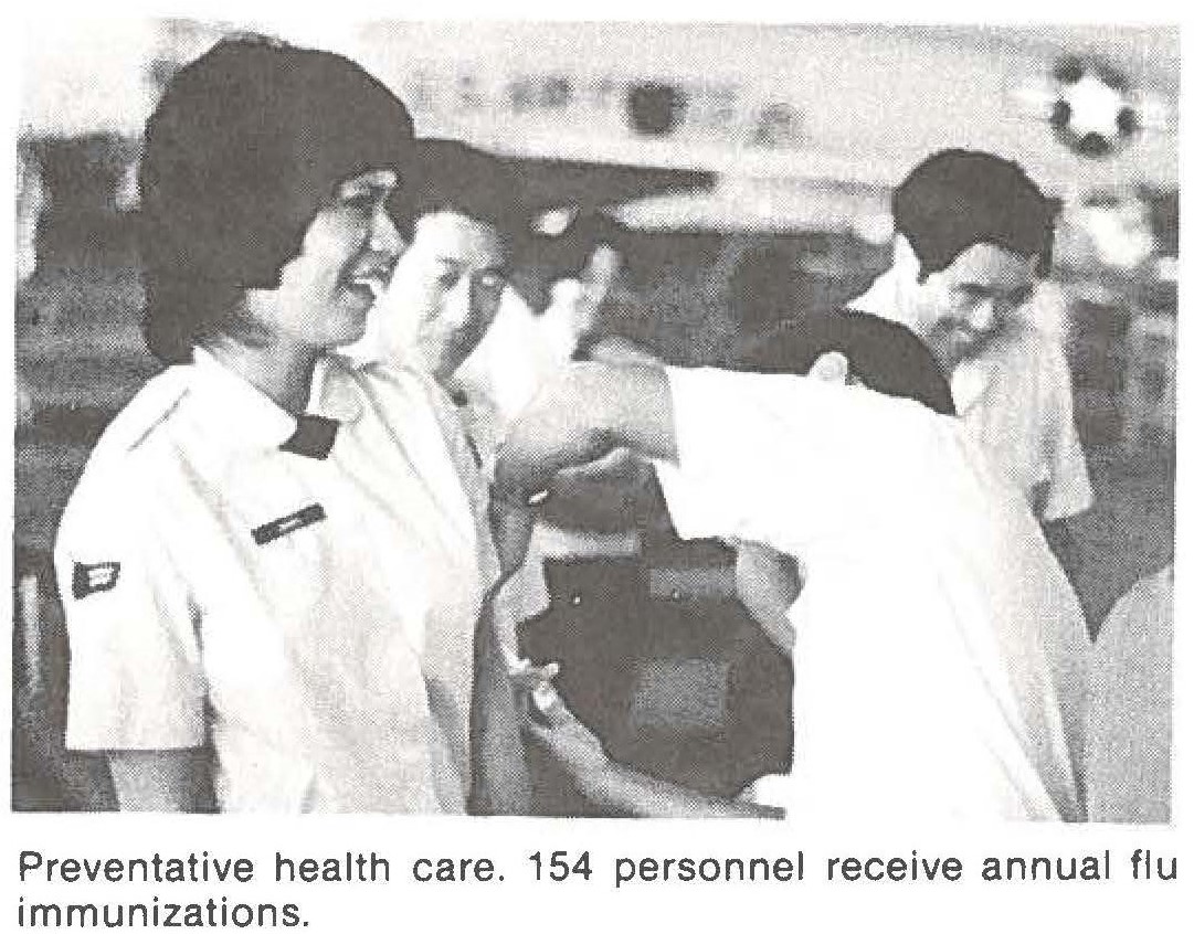 Preventative health care. 154 personnel receive annual flu immunizations.