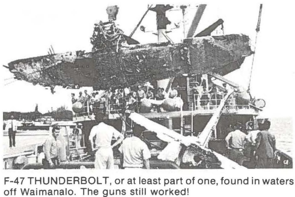 F-47 THUNDERBOLT, or at least part of one, found in waters off Waimanalo. The guns still worked!