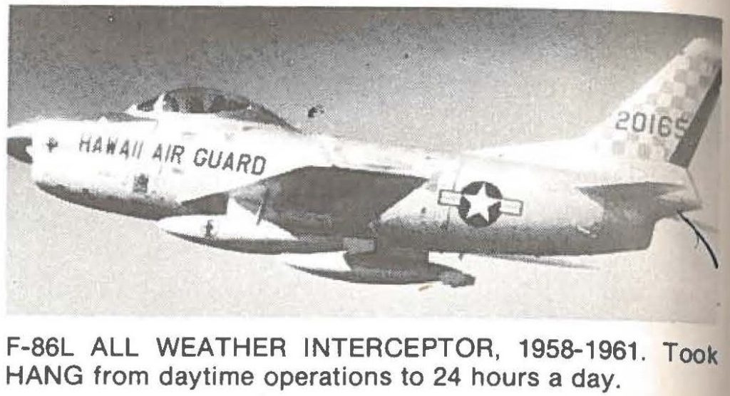 F-86L ALL WEATHER INTERCEPTOR, 1958-1961. Took HANG from daytime operations to 24 hours a day.