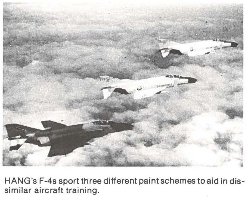 HANG's F-4s sport three different paint schemes to aid in dissimilar aircraft training.