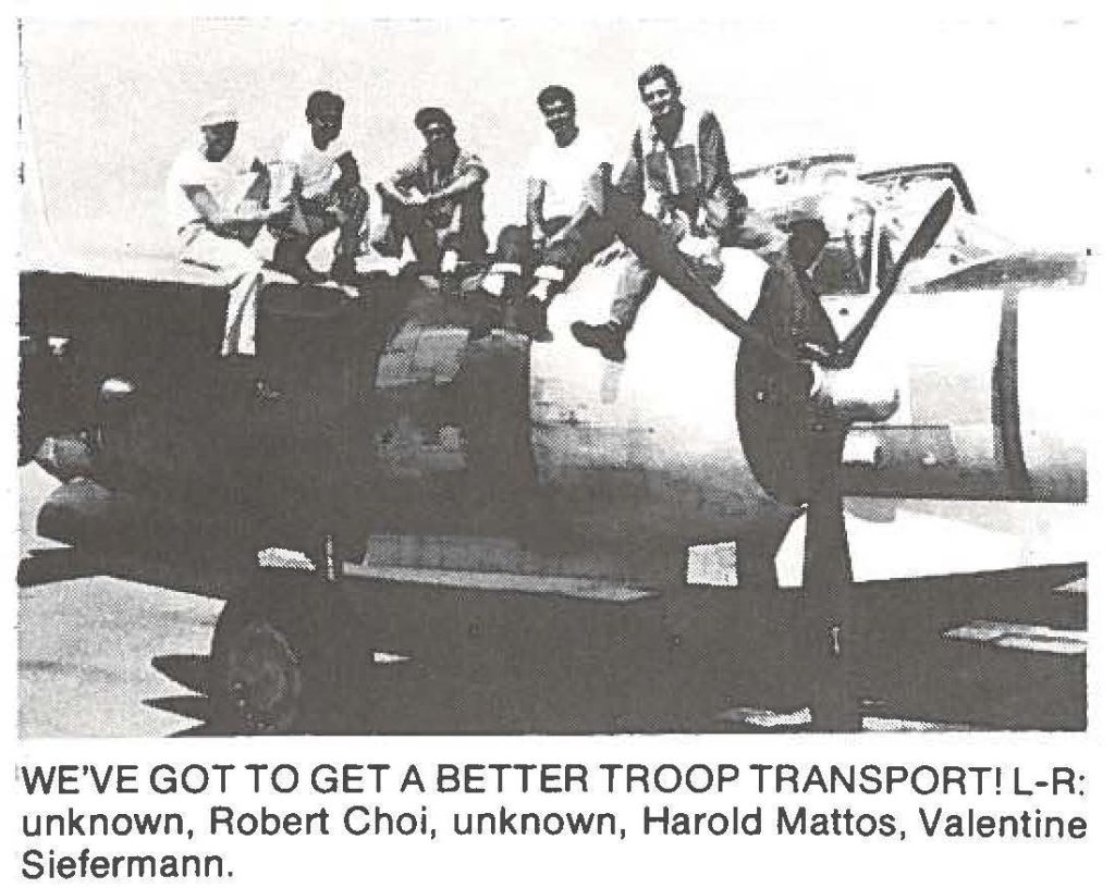 WE'VE GOT TO GET A BETTER TROOP TRANSPORT! L-R: unknown, Robert Choi, unknown, Harold Mattos, Valentine Siefermann.