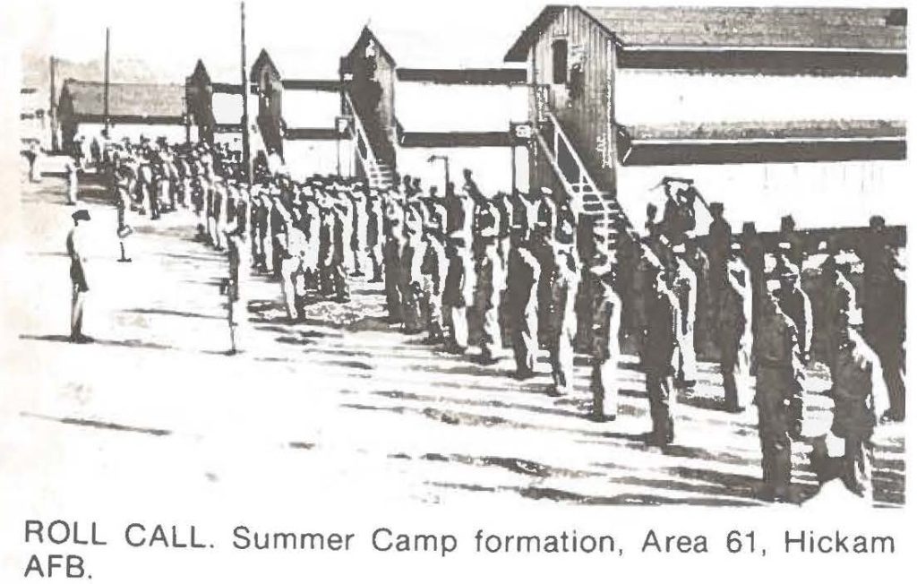 ROLL CALL. Summer Camp formation, Area 61, Hickam AFB.