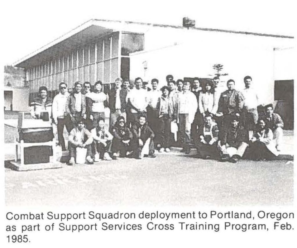 Combat Support Squadron deployment to Portland, Oregon as part of Support Services Cross Training Program, Feb. 1985.