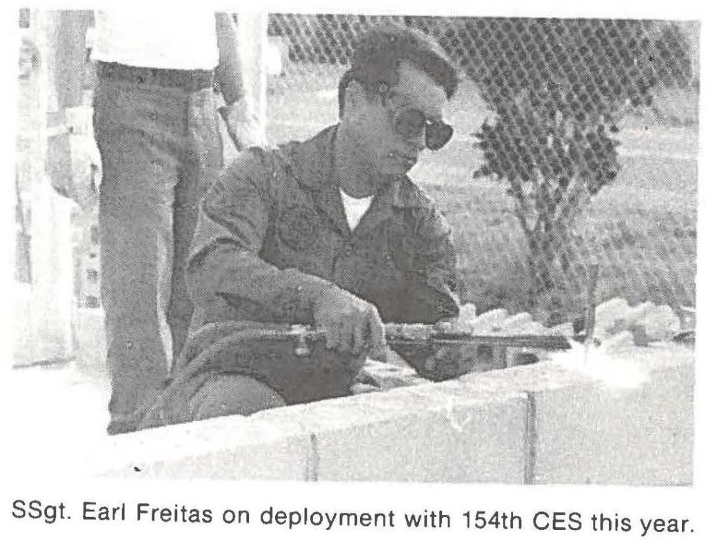 SSgt. Earl Freitas on deployment with 154th CES this year.