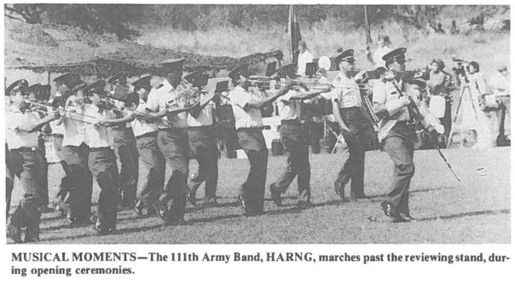MUSICAL MOMENTS-The 111th Army Band, HARNG, marches past the reviewing stand, during opening ceremonies.