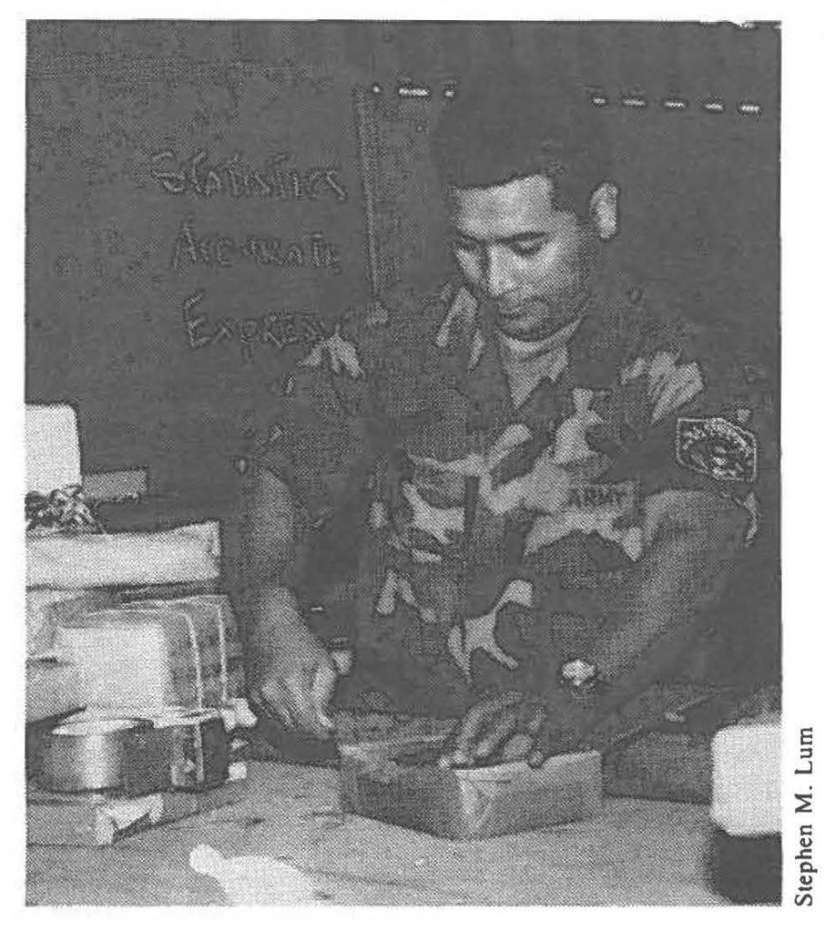 FOREIGN SUBSTANCES-Pfc. Chester T. Ludwig inspects foreign mail for import violations.