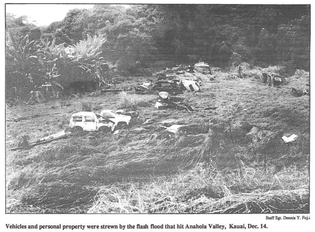 Vehicles and personal property were strewn by the flash. flood that hit Anahola Valley, Kauai, Dec.14.