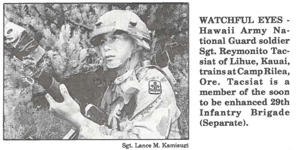 WATCHFUL EYES - Hawaii Army National Guard soldier Sgt. Reymonito Tacsiat of Lihue, Kauai, trains at Camp Rilea, Ore. Tacsiat is a member of the soon to be enhanced 29th Infantry Brigade (Separate).