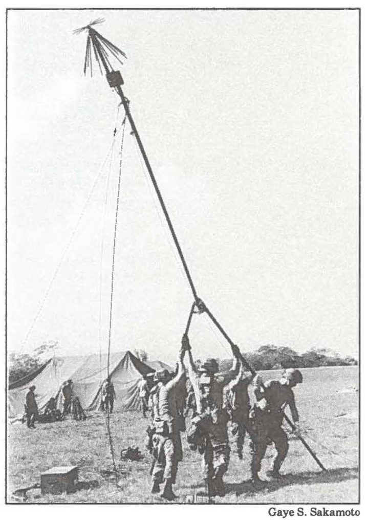 MST students set up a radio antenna during mobility survivability training camp at Keaukaha Military Reservation in Hilo, Jan. 10.