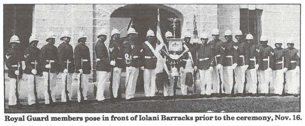 Royal Guard members pose in front of lolani Barracks prior to the ceremony, Nov. 16.