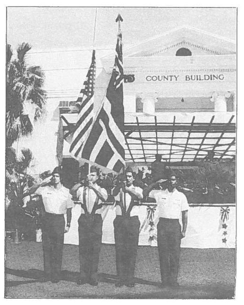 GIVING OUR BEST -- Hawaii Air National Guard's Kauai units color guard assist in Veterans Day celebrations on Oahu and Kauai in November. - Photo Sgt. 1st Class Wayne T. Iha