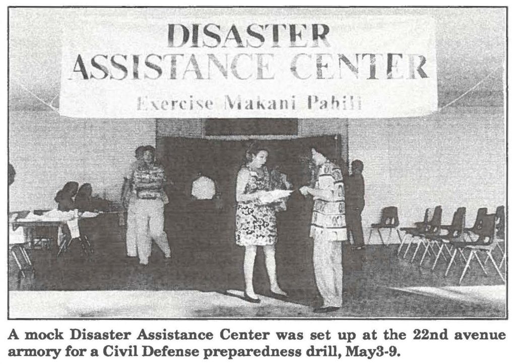 A mock Disaster Assistance Center was set up at the 22nd avenue armory for a Civil Defense preparedness drill, May 3-9.
