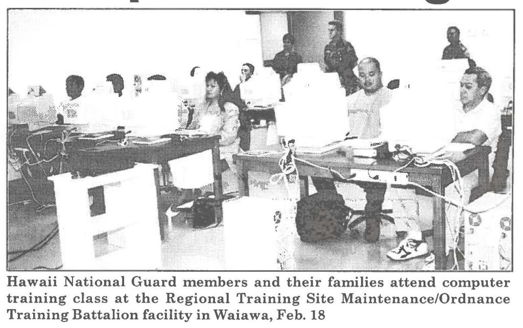 Hawaii National Guard members and their families attend computer training class at the Regional Training Site Maintenance/ Ordnance Training Battalion facility in Waiawa, Feb. 18